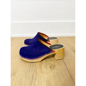 Swedish Hasbeens Viola Wood Clog Purple Blue EU 37/US 7 thumbnail 7