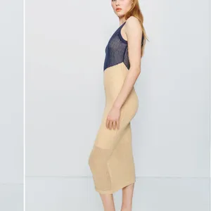 Toccin Blue Cream Crochet Midi Tank Dress SMALL Colorblock Knit Vacation $325 thumbnail 2
