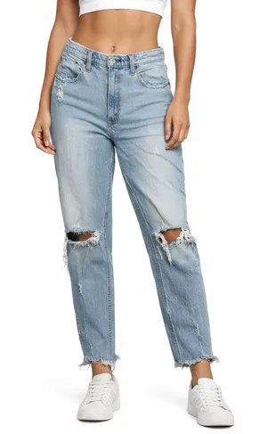 Abercrombie High‎ Rise Mom Jeans Size 28 Distressed Light Wash Raw Hem Denim thumbnail 1