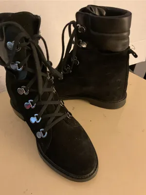 Aquatalia women black leather suede hiking combat boots US 9 thumbnail 10