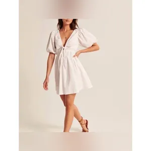 Abercrombie & Fitch White Puff Sleeve Cottagecore Mini Dress Women’s Size Medium thumbnail 2
