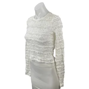 Edikted Women's White Floral Lace Long Sleeve Crew Neck Cropped Blouse Top Sz S thumbnail 3
