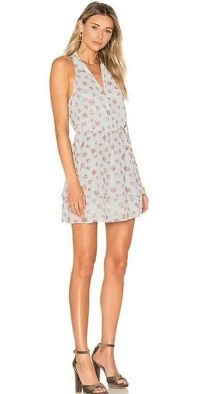 NEW Revolve x Lovers & Friends Blue Floral Tiered High Neck Tie Mini Dress Sz S thumbnail 1