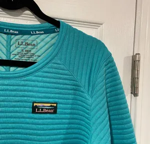 L.L. Bean Size S Aqua Blue Ribbed Airlight Crew Neck Pullover Thermal Top thumbnail 3