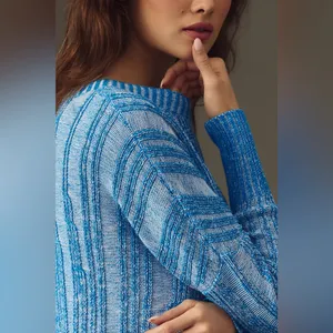 Anthropologie Pilcro Blue Textured High-Low Relaxed Pullover Sweater Size M‎ thumbnail 5