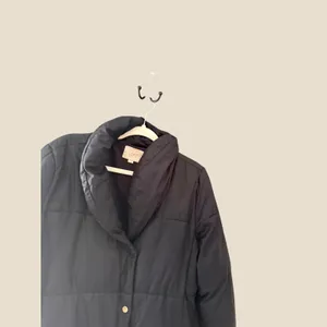 LOFT Women Black Puffer Jacket Shawl Collar Snap Front Quilted Long Coat Size S thumbnail 4
