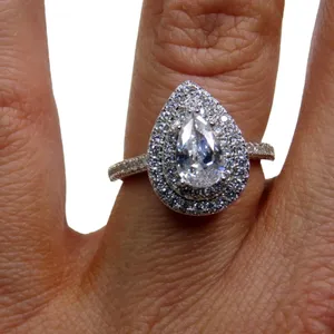 Macy's Silver Teardrop Diamond Cubic Zirconia Halo Ring S 925 Size 8 thumbnail 6