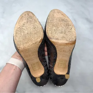 Christian Dior Vintage Y2K Miss Dior Metallic Leather Open Toe Pump Heels Silver thumbnail 12