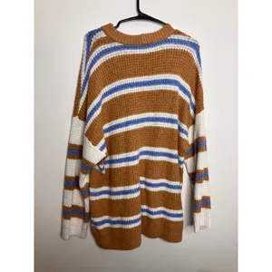 American Eagle Sweater Womens Large Brown Striped Excellent Waffle Knit Pullover thumbnail 5