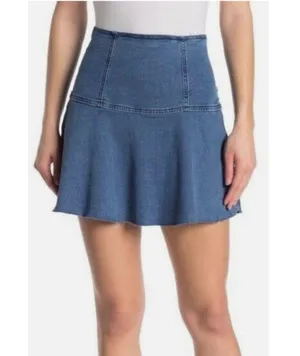 Free People We The Free Highlands Blue Denim Short Flare Skirt Size 2 thumbnail 1