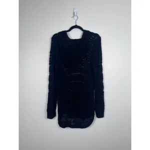Anthropologie Women's Long Sleeve Open Knit Tunic‎ Length Sweater Black Sz M thumbnail 6