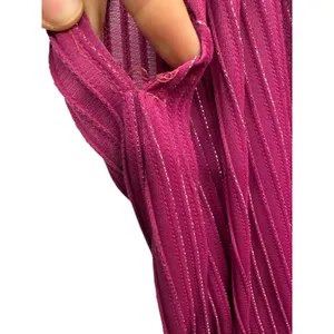 Vintage‎ Women's Plunging V Neck Wrap Midi Dress Metallic Belted Pleated Pink S thumbnail 5