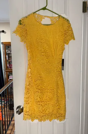 Lulu's Yellow Lace Short Sleeve Cocktail Dress thumbnail 1