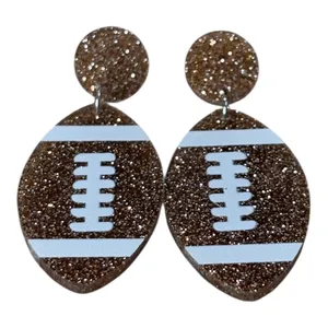 Football Earrings Women‎ OS Brown Glitter Game Day Tailgate Sporty Drop Team thumbnail 1