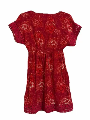 Red Floral Mini Dress with Lace Trim thumbnail 5