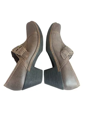 Clarks Bendables Freesia Clog Shoes Low Heel Buckle Leather Light Brown Size 8 thumbnail 8