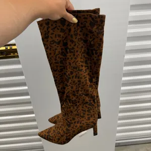 A New Day Leopard Print Tall Boots Brown Black Pointed Toe Kitten Heel Size 8 thumbnail 5