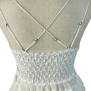 Free People Intimately X-Small Adella Cami Top White Ruffle Crochet Lace Smocked thumbnail 8