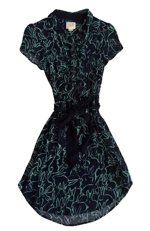 Maeve Navy Dress with Teal Bunny Print and Self-Tie Waist thumbnail 1