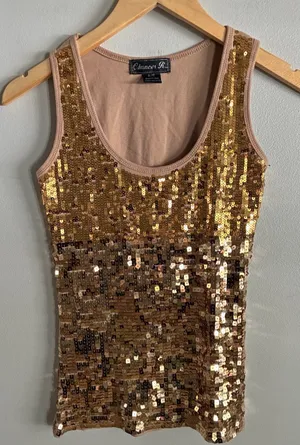 Gold Sequin Tank Top Metallic Sparkle Party Going Out Top Size Small thumbnail 1