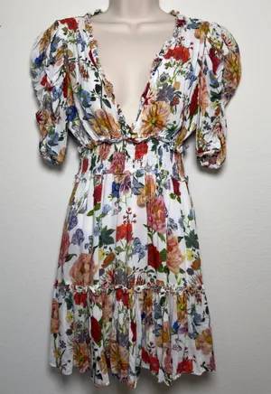 Olivaceous Women Babydoll Dress Small White Floral Butterfly Garden‎ Wedding thumbnail 1