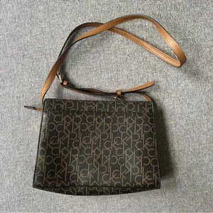 Calvin Klein Frida Signature Crossbody Handbag Shoulder Purse Black Brown Logo thumbnail 4