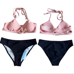 NEW CUPSHE Textured Pink And Navy Halter Bikini thumbnail 6