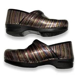 Dansko Womens Shoes 40 9.5 10 Striped Print Gold Copper Black Closed Back Clogs‎ thumbnail 1