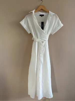 Lulus Palermo Perfection White Collared Midi Dress with Pockets Size Small Beach thumbnail 6