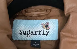 “SugarFly” Brown Faux Leather Bomber Jacket Brown Size L thumbnail 3