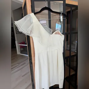 Amanda Uprichard Farryn mini Dress Ivory bridal satin ruffle silky formal bride thumbnail 5