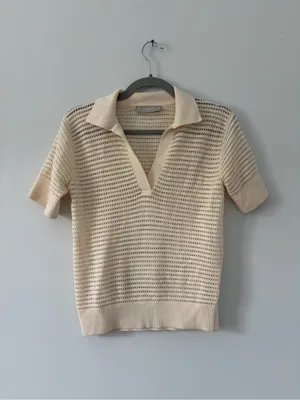 Everlane Cotton Merino Short Sleeve Knit Polo Cream XS thumbnail 2