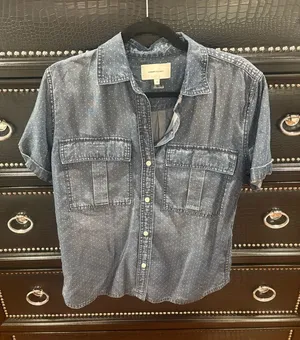 Current/Elliott Indigo Short-Sleeve Dot Button-Down Shirt thumbnail 1