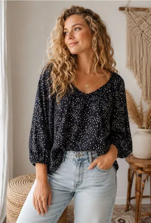 A New Day Ditsy Floral Puff Sleeve Blouse Cottagecore thumbnail 1