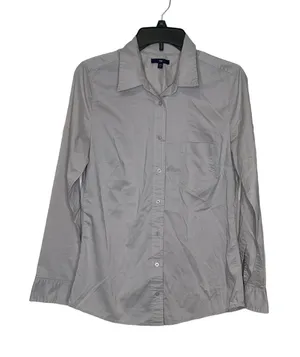 Gap Women's Shirt Button Up Collared Long Sleeve Top‎ Pocket Gray Size Small thumbnail 1
