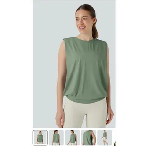Halara Green Round Neck Ruched‎ Cool Touch Yoga Tank Top Size Small thumbnail 2