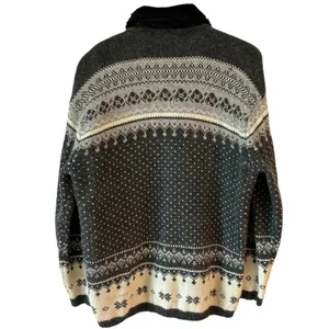 Women’s Vintage Lambswool Angora Blend Fairisle Cardigan Sweater Faux Fur Collar thumbnail 2