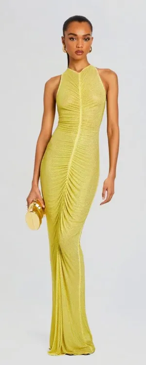 retrofete Marsann Ruched Bodycon Crystal Dress Buttercream Womens Size Medium thumbnail 1