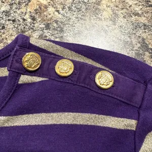 Lauren Ralph Lauren Top Preppy Academia Minimalist Metallic Stripe Purple Medium thumbnail 4