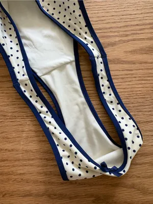 Frankie's Bikinis Polka Dot Two-Piece Bikini Set in Cream and Navy thumbnail 2