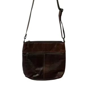 Jack Georges Brown Leather Voyager crossbody hobo bag 12.5 x 11 inch thumbnail 2