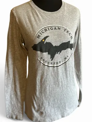 Gear For Sports Michigan Tech Women Small Shirt Long Sleeve UP Map Gray MTU thumbnail 1