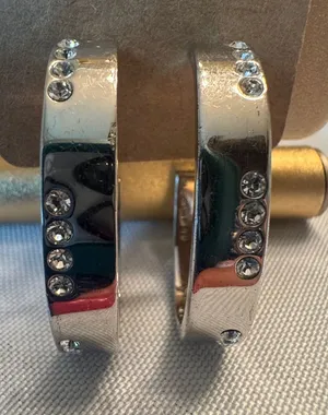 Silver Crystal Accent Hoop Earrings thumbnail 1