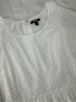 Old Navy Lined Y2K Dress Size 12 Cotton Tank Peasant Cottage core White Eyelet thumbnail 5