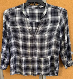 Abercrombie & Fitch Blk/White Plaid Babydoll Top Medium Soft Thin Flannel Peplum thumbnail 10