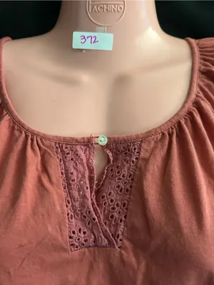 Ralph Lauren Jeans Co Vintage Pastel Coral Crochet-Trim Short Sleeve Top MD thumbnail 7