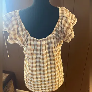 Matilda Jane Annabelle Off-Shoulder Plaid Gingham Blouse Top‎ Size M thumbnail 2