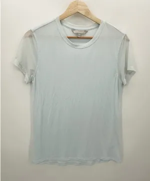 Athleta Women‎ Cloudlight Hybrid Tee Sky Blue Mesh Modal T-Shirt Size M BS6 thumbnail 1