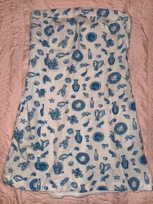 blue and white strapless coastal dress thumbnail 1
