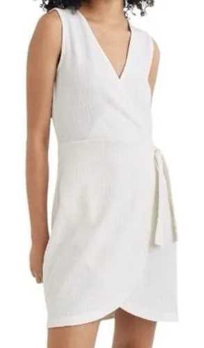 Madewell‎ Crosshatch Side Tie Sleeveless Faux Wrap Dress Bright Ivory XL thumbnail 1